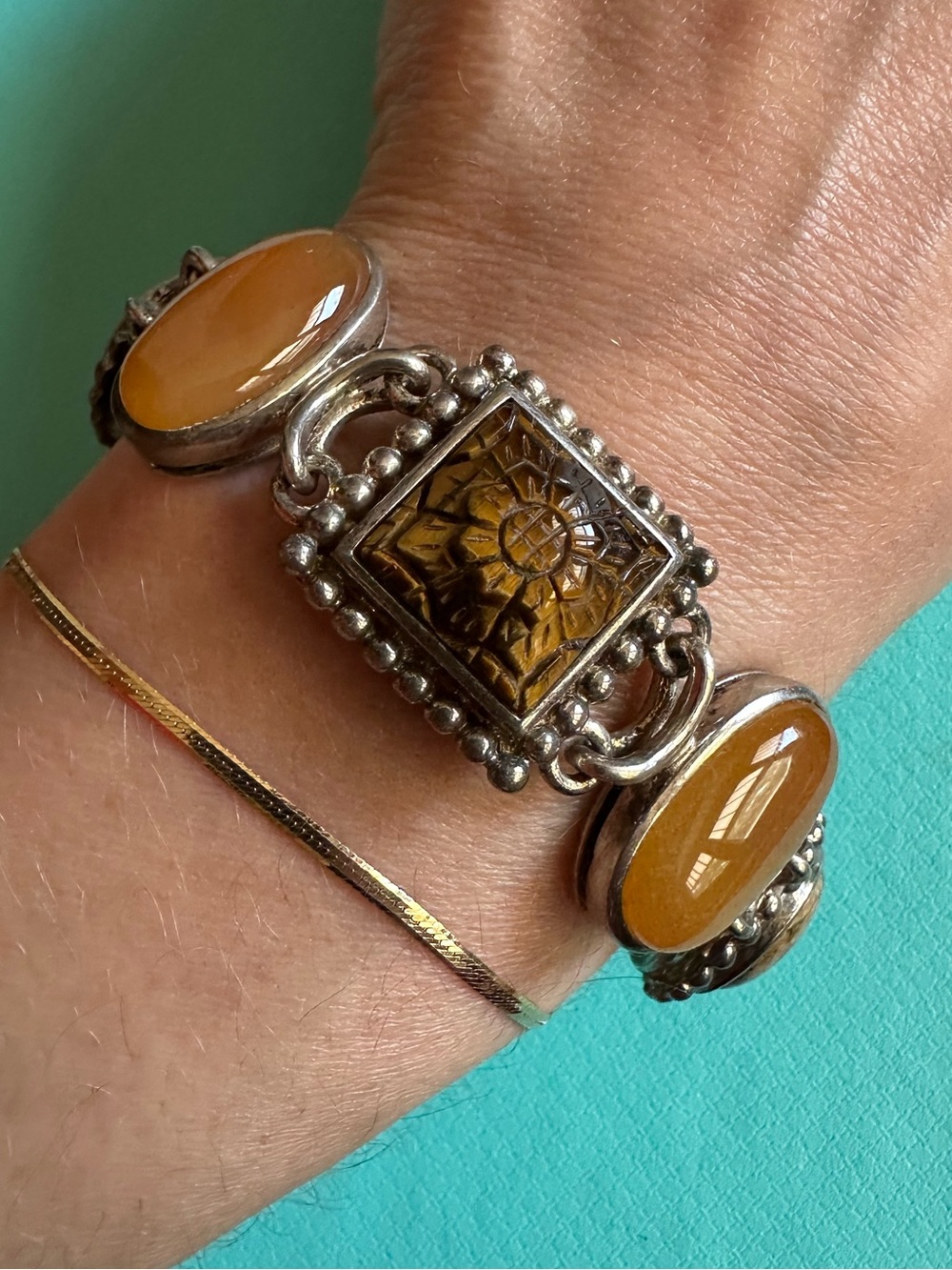 Vintage Sterling Whitney Kelly 925 Link Panel Toggle Bracelet